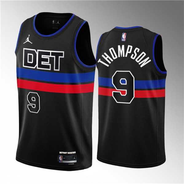 Men%27s Detroit Pistons #9 Ausar Thompson Black 2023 Draft Statement Edition Stitched Basketball Jersey->houston rockets->NBA Jersey